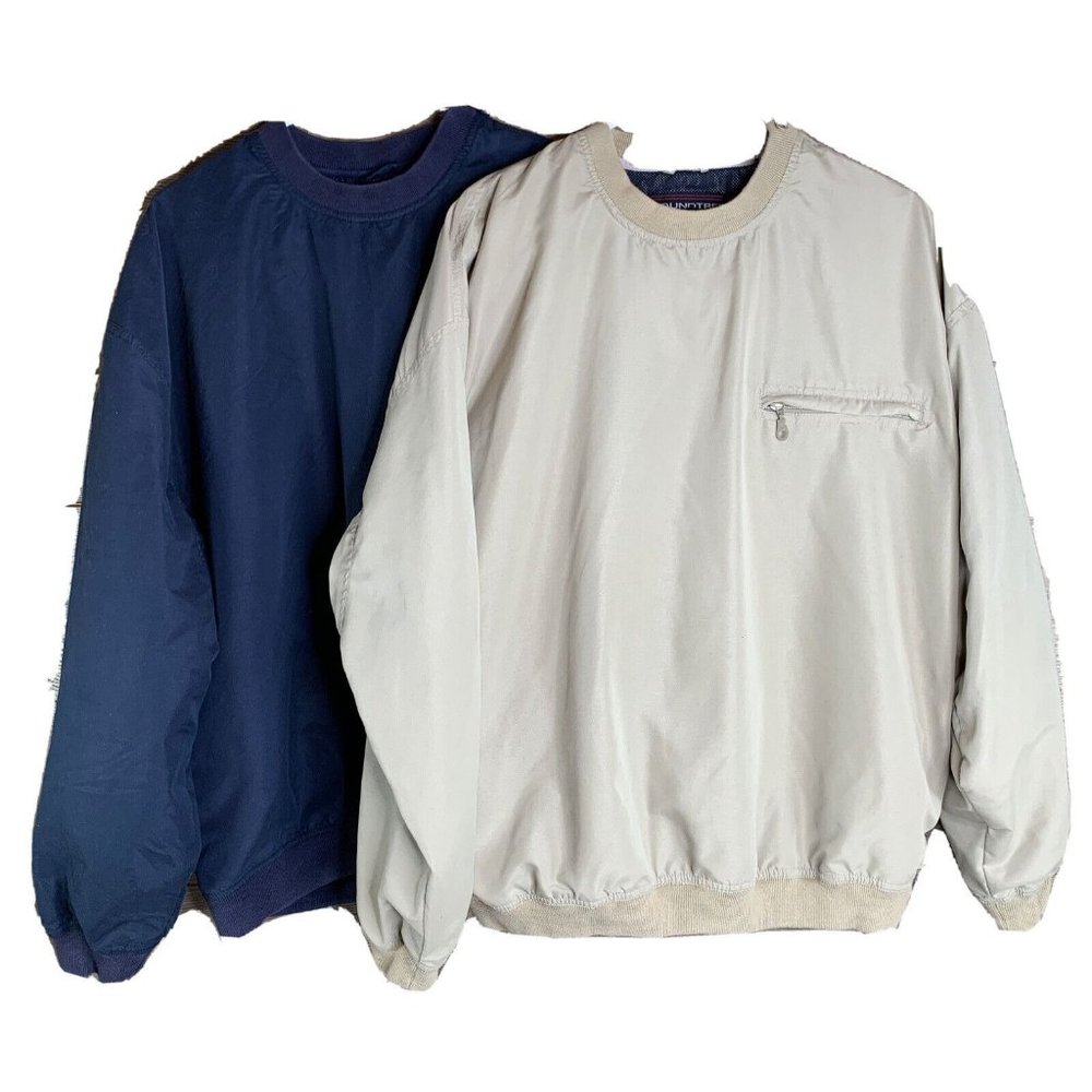 Roundtree Yorke Travel Pullover Mens L Light Zip Shoulder 1 Blue 1 Tan Lot of 2
